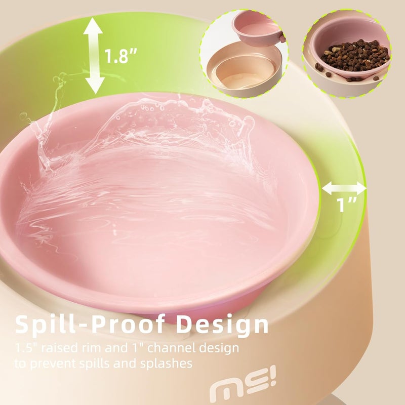 MS!MAKE SURE Adjustable Raised Cat Bowls, Ceramic Elevated Cat Bowls, Pet Bowl with Anti - Slip Rubber Pad, Leak - Proof, Lead & Cadmium Free, Whisker - Friendly, for All Life Stages of Age Pink - Image 4